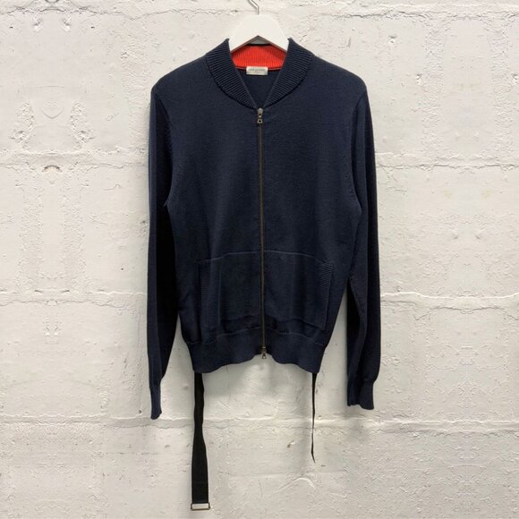 DRIES VAN NOTEN Navy Cotton Zip Up Cardigan - Picture 1 of 10